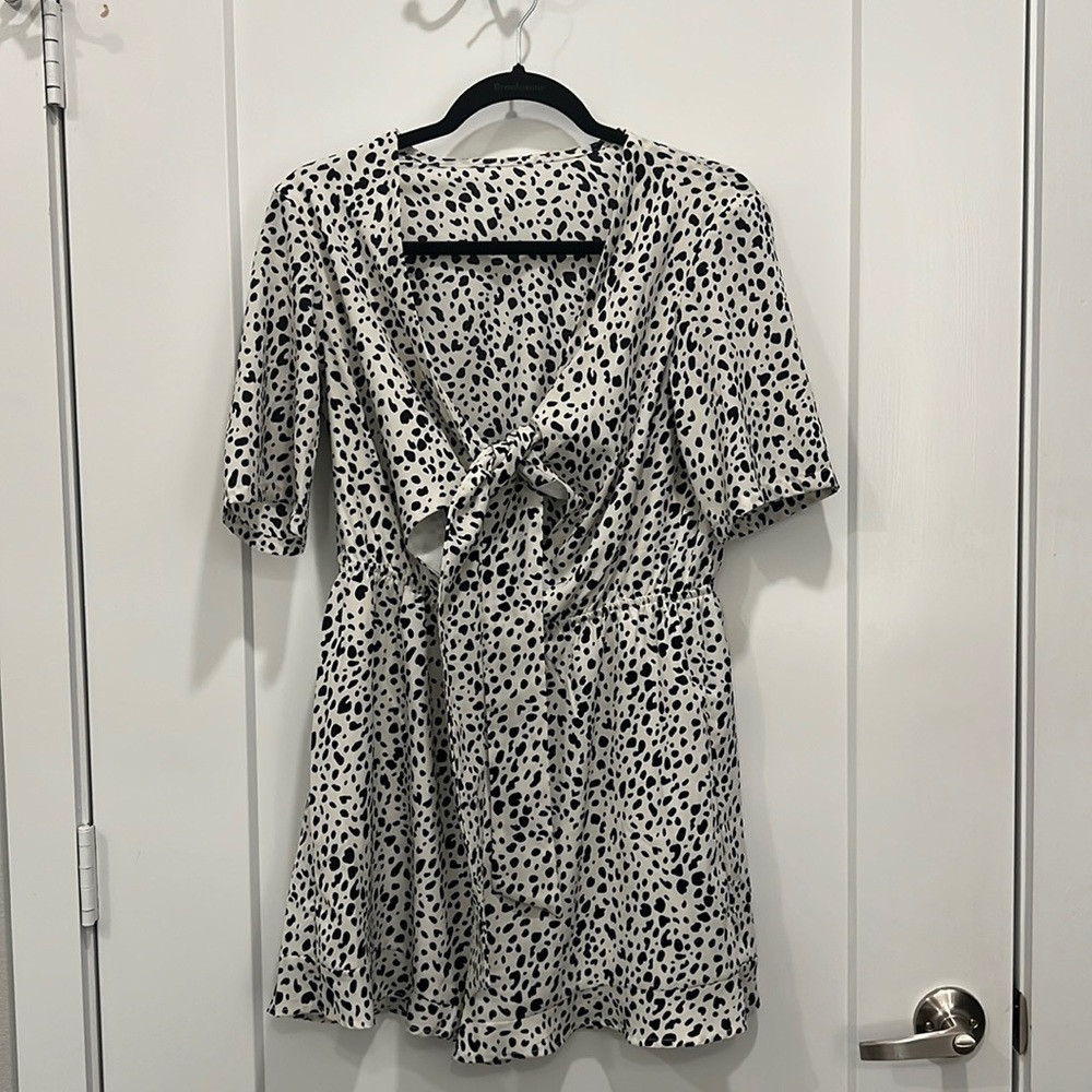 Dalmatian print romper. Tie front